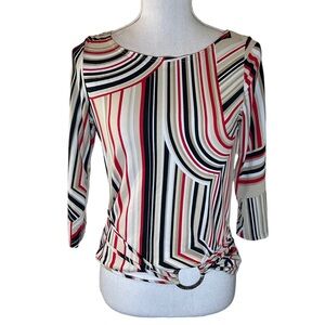 Poetry Retro Mid Century Modern Patterned Vintage Top Large Y2K Striped Stretch
